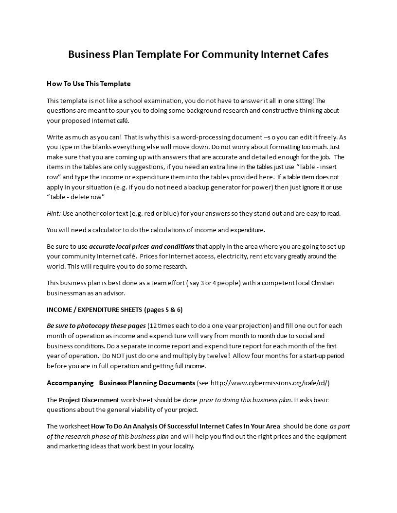 Kostenloses Internet Cafe Business Plan example