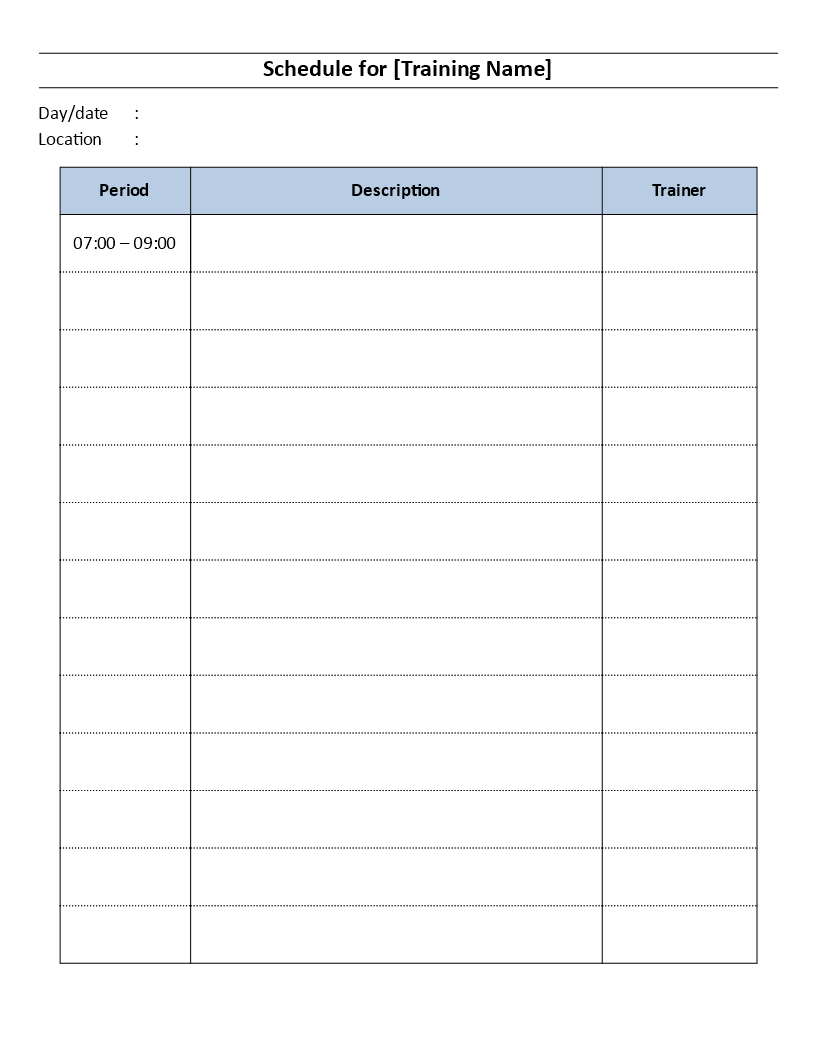 training schedule template template