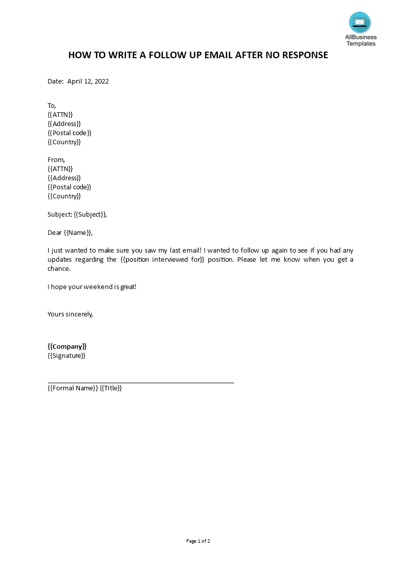 Kostenloses Follow Up Email After Interview No Response