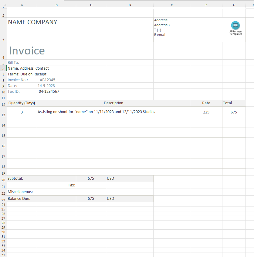 photography invoice template template