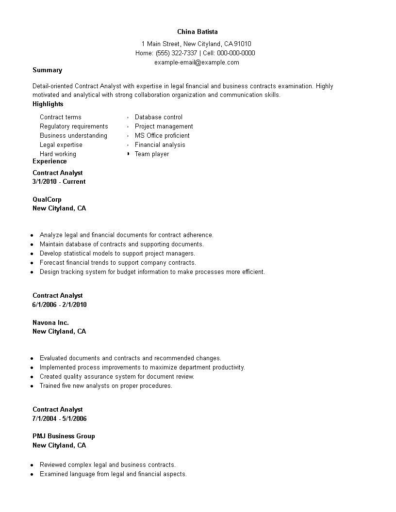 Contract Employment Work Resume In main image
