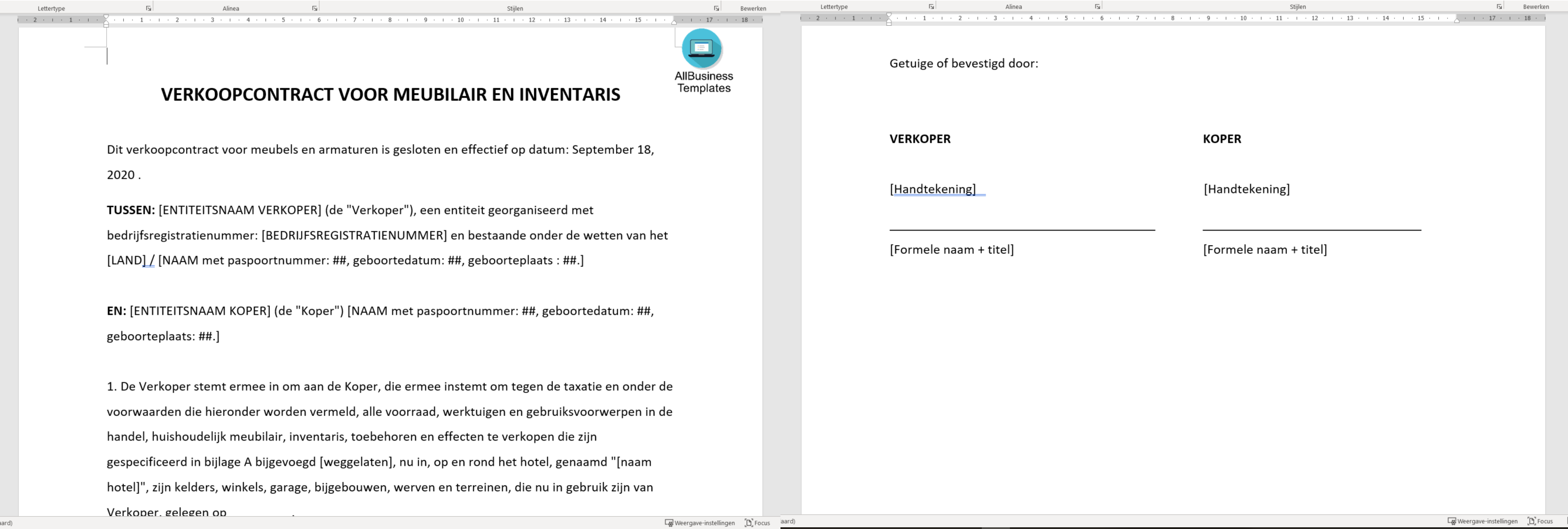 meubelverkoopcontract voorbeeld afbeelding 