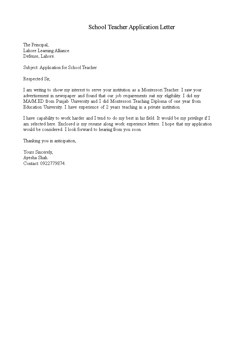 School Teacher Application Letter Allbusinesstemplates school-teacher-application-letter-allbusinesstemplates