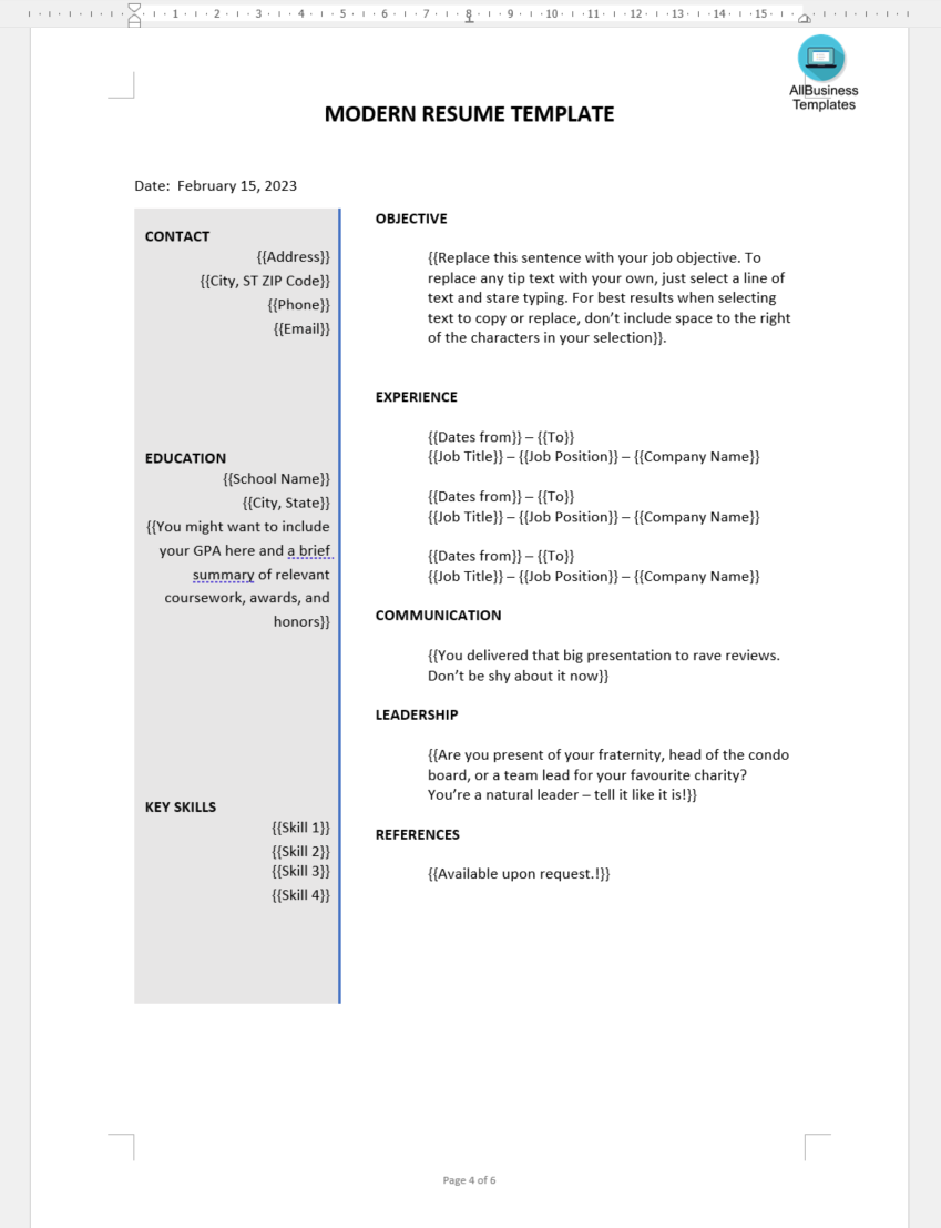 modern cv template template