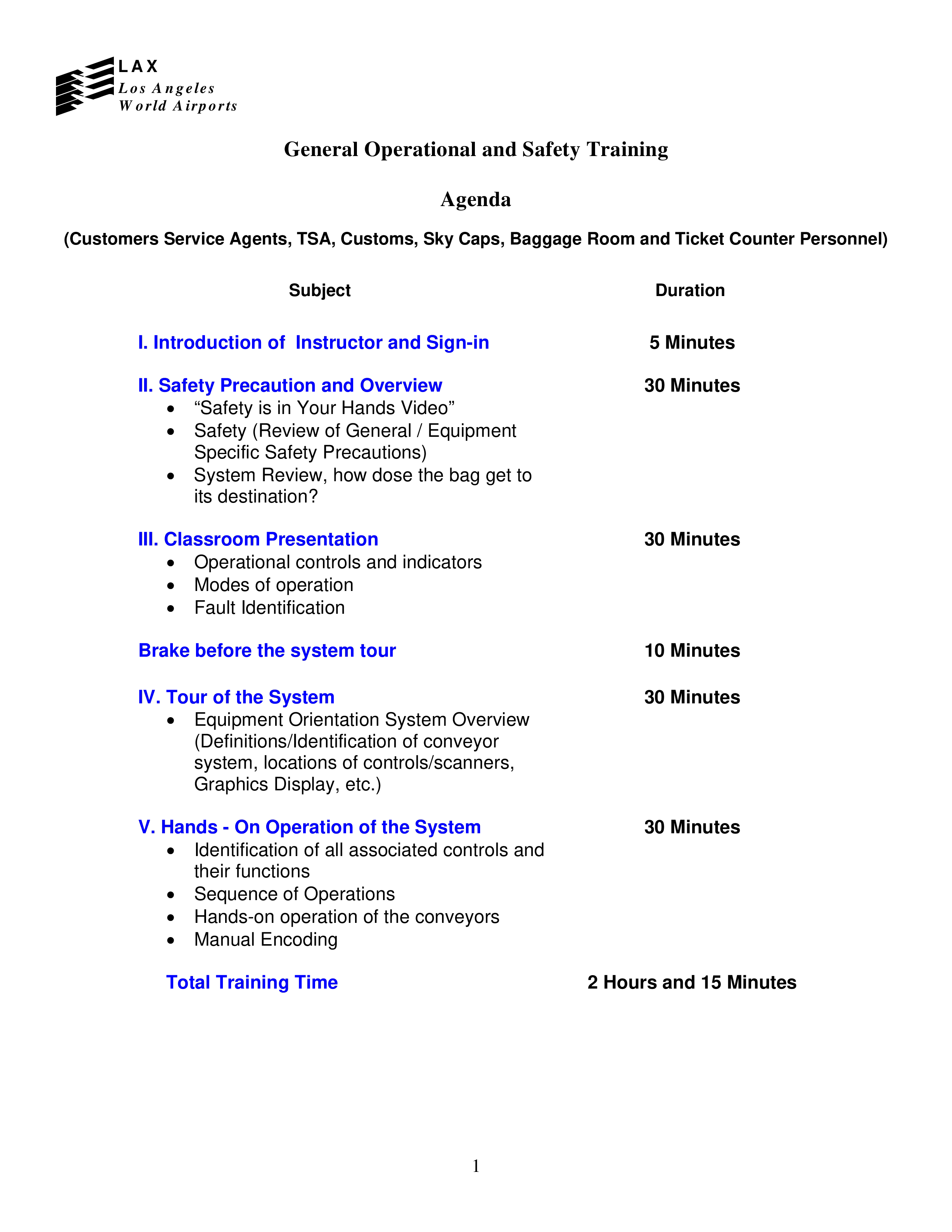 general operational and safety training agenda voorbeeld afbeelding 