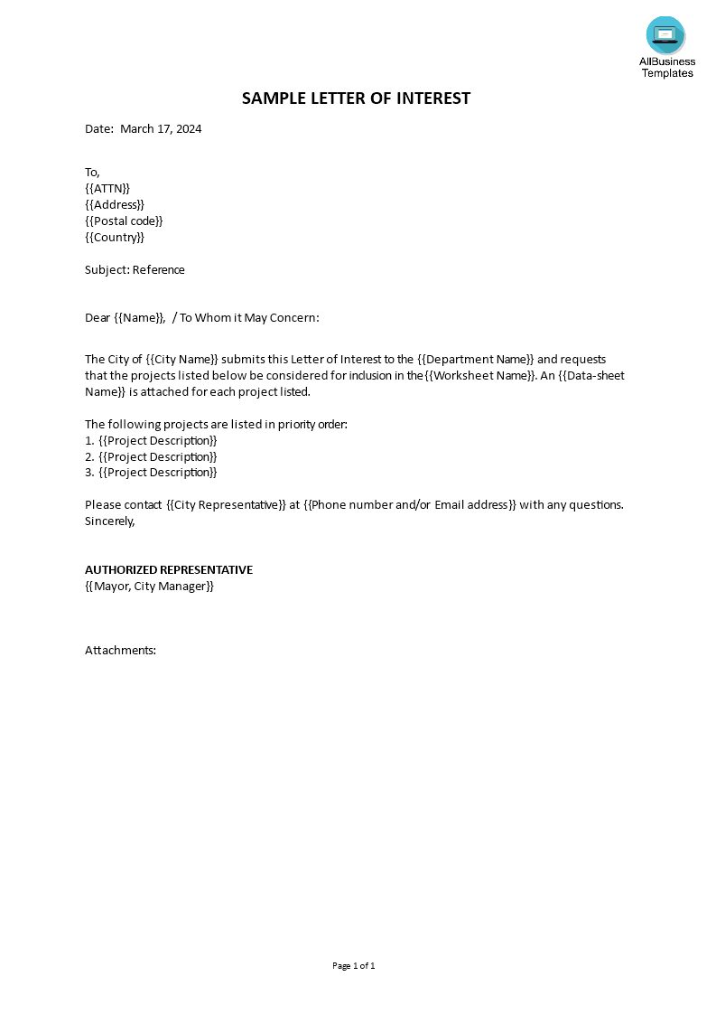 formal letter of interest Hauptschablonenbild