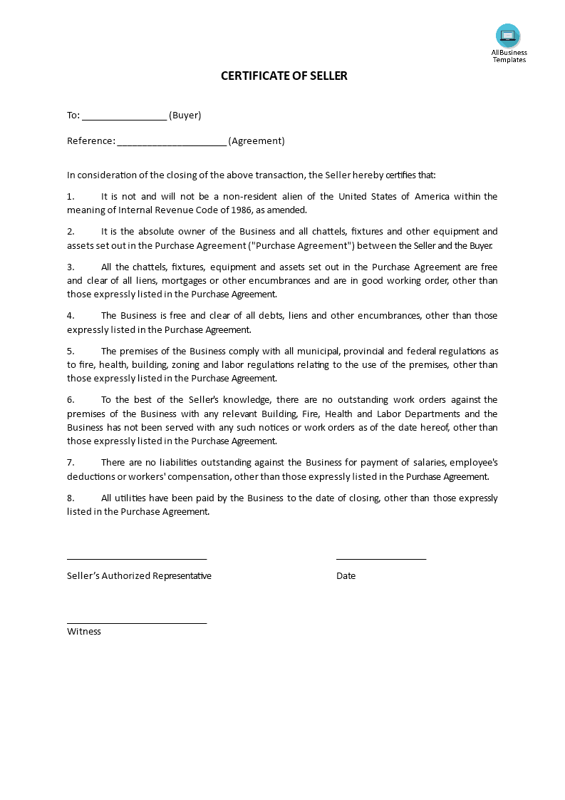 certificate of sale template