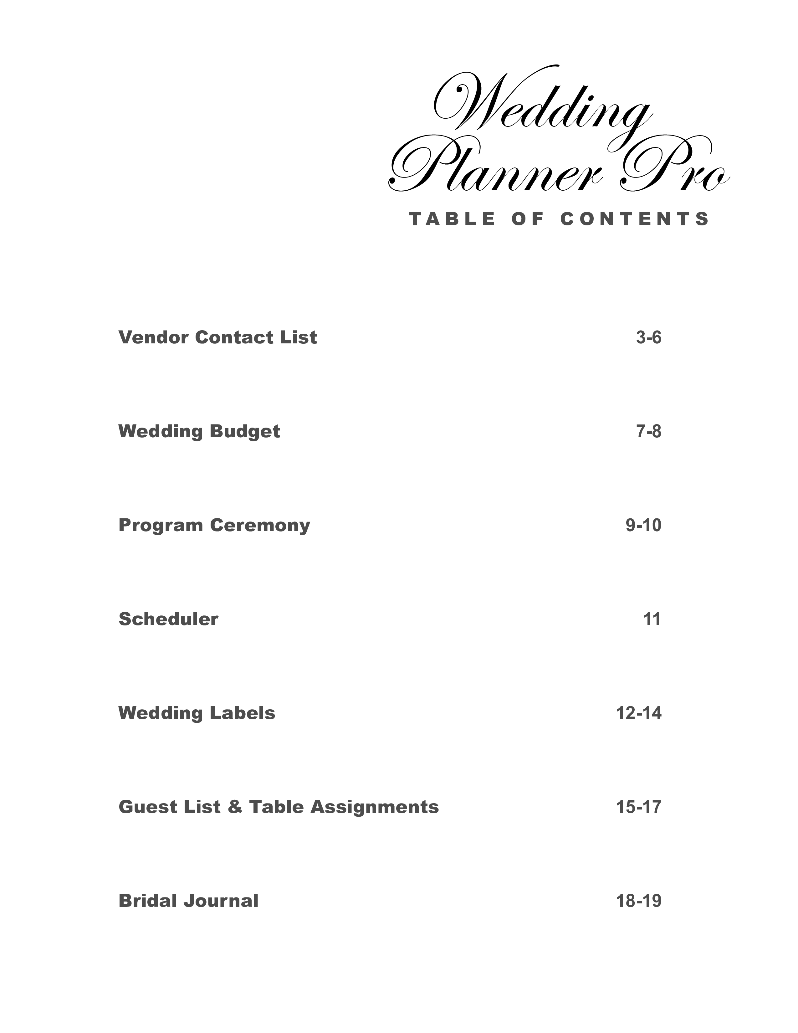 Wedding Agenda Templates