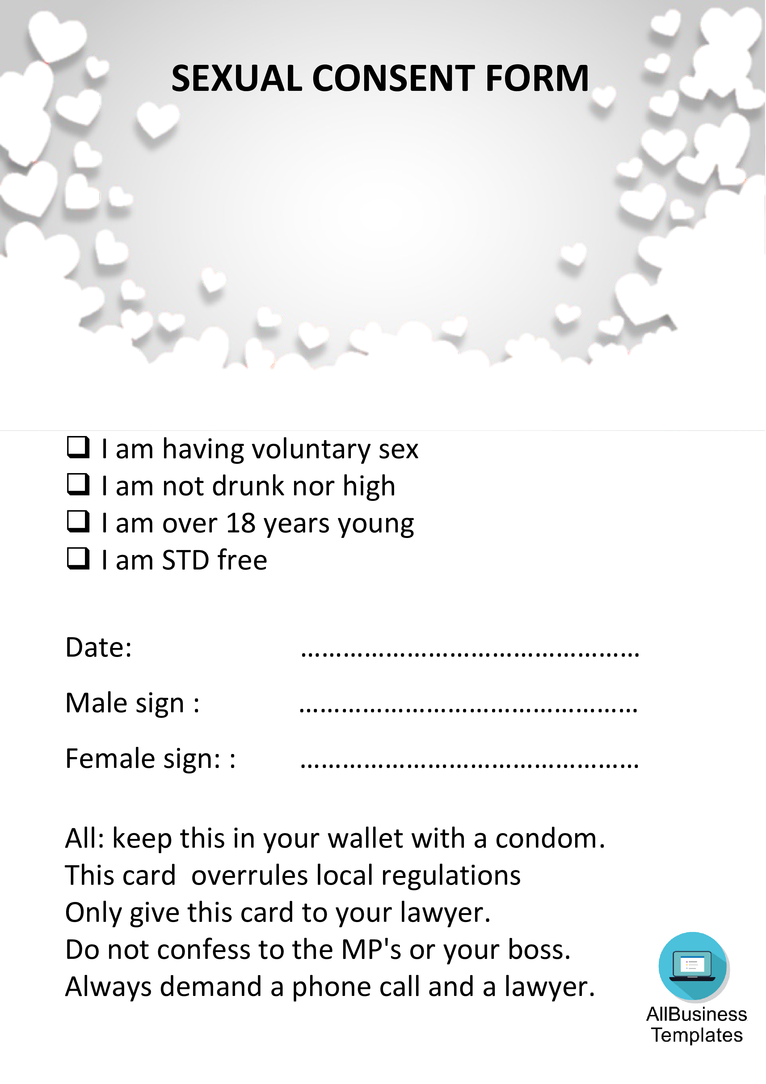 免费 Sexual Consent Form 样本文件在