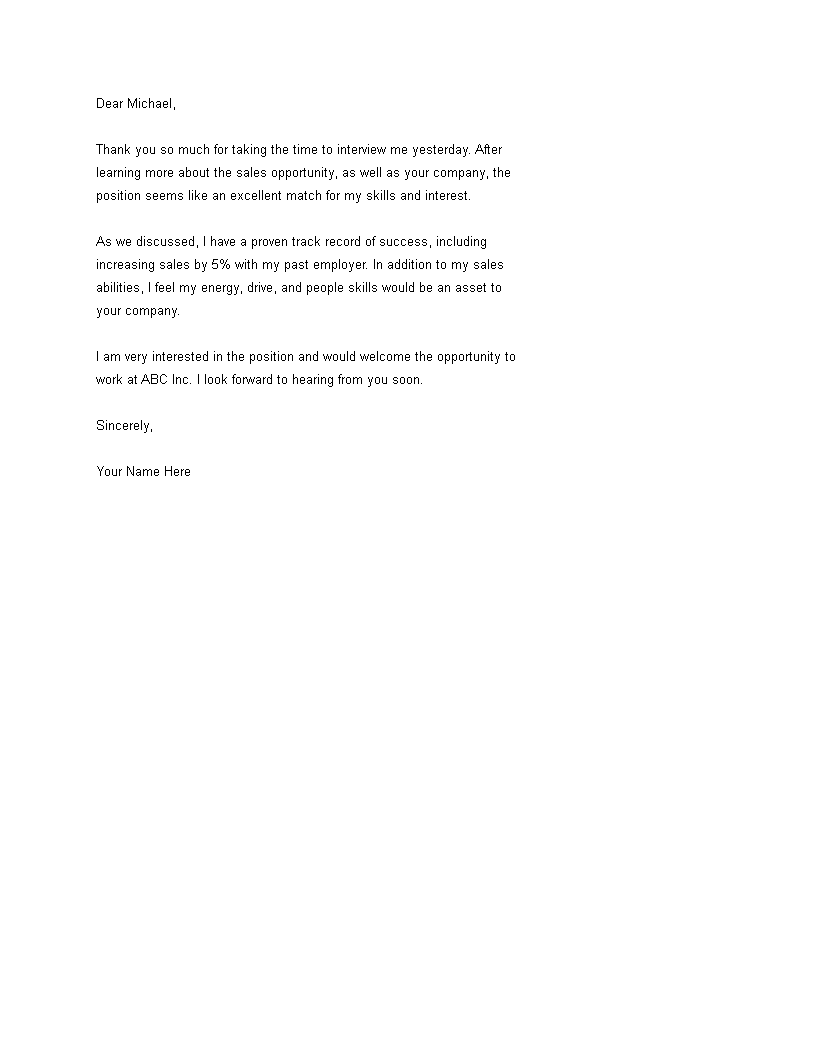 thank you letter to recruiter after interview template