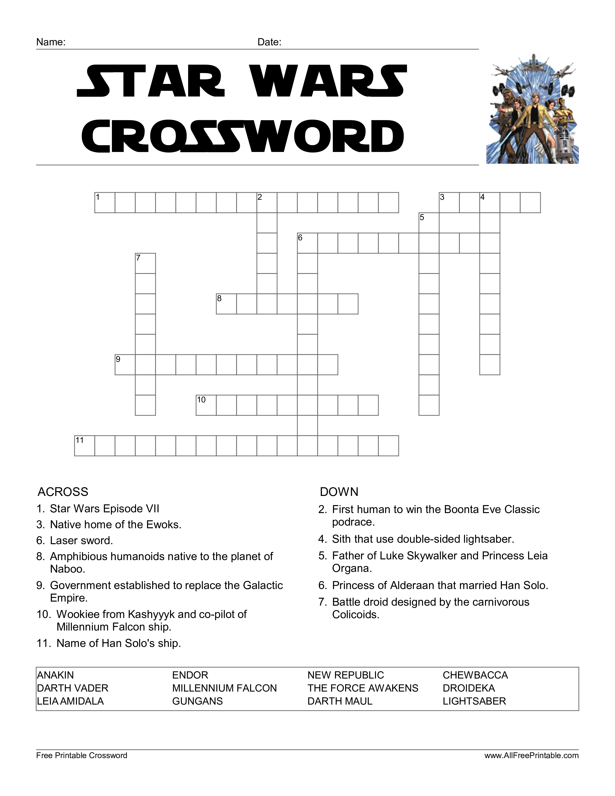 Star Wars Crossword Activity Templates at photograph relating to Star Wars Crossword Puzzles Printable referred to as Star Wars Crossword Video game Templates at