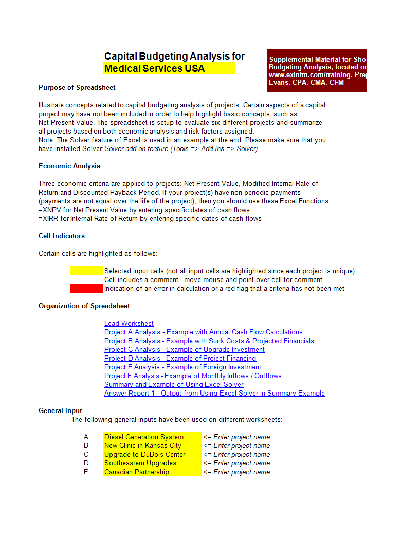 excel capital budgeting analysis Hauptschablonenbild