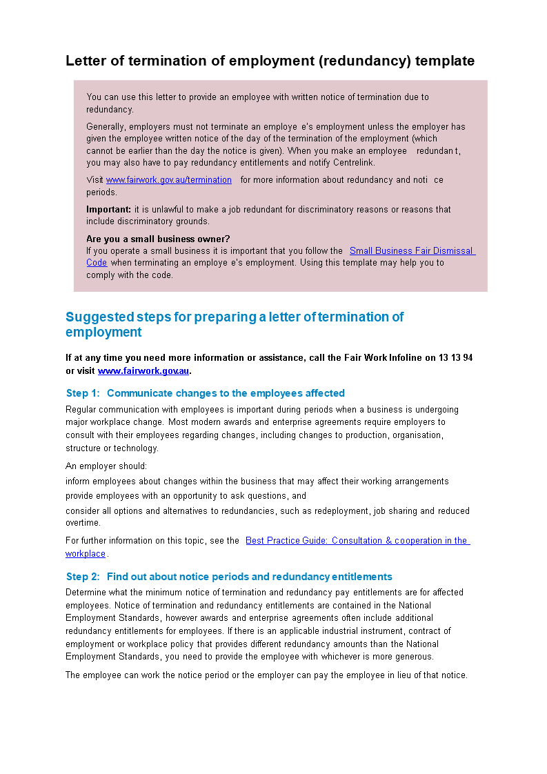 termination letter of employment template