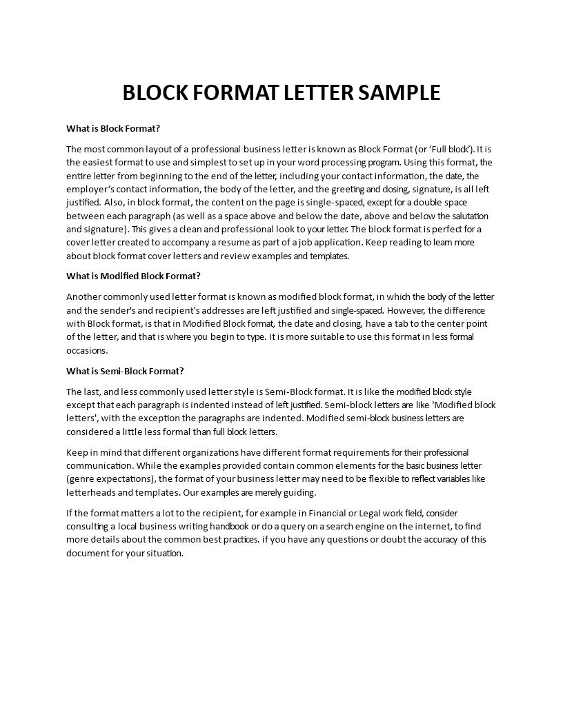 Kostenloses Block Letter Format Inside Modified Block Letter Template Word