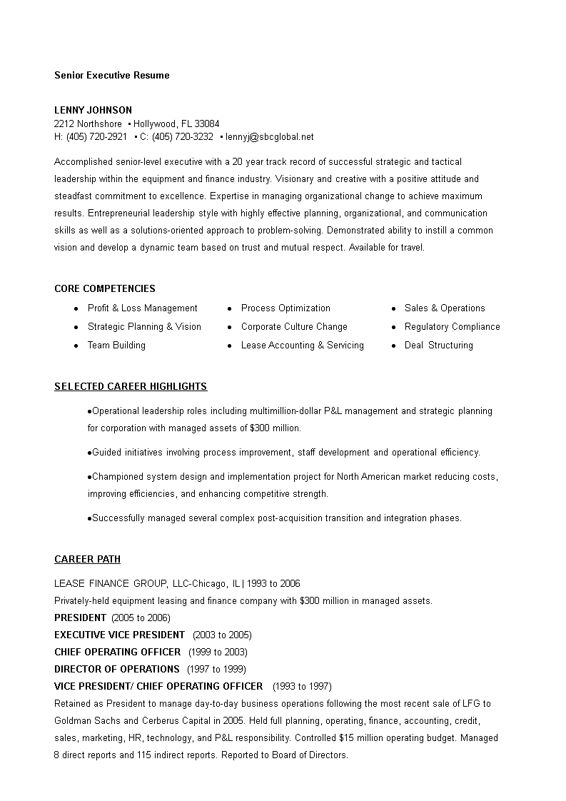 Senior Executive CV example 模板