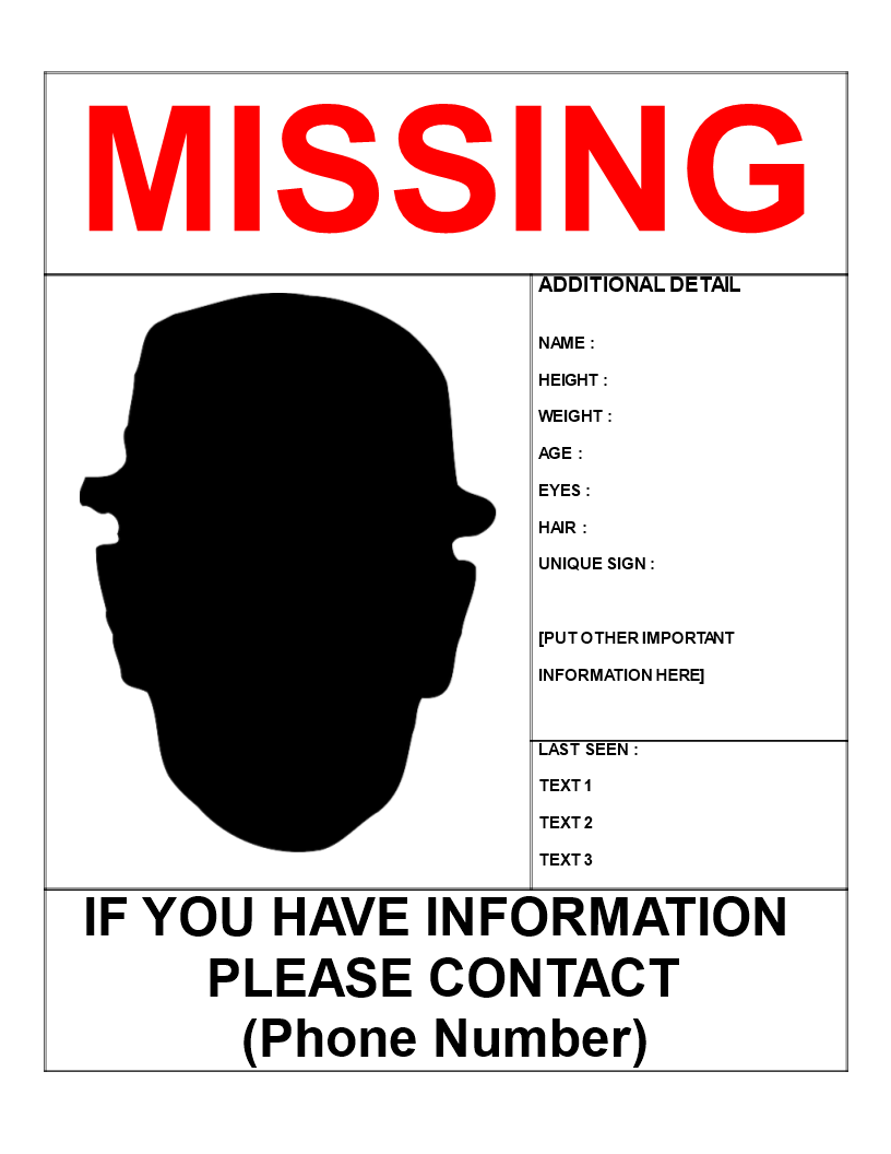 missing person poster template letter size Hauptschablonenbild