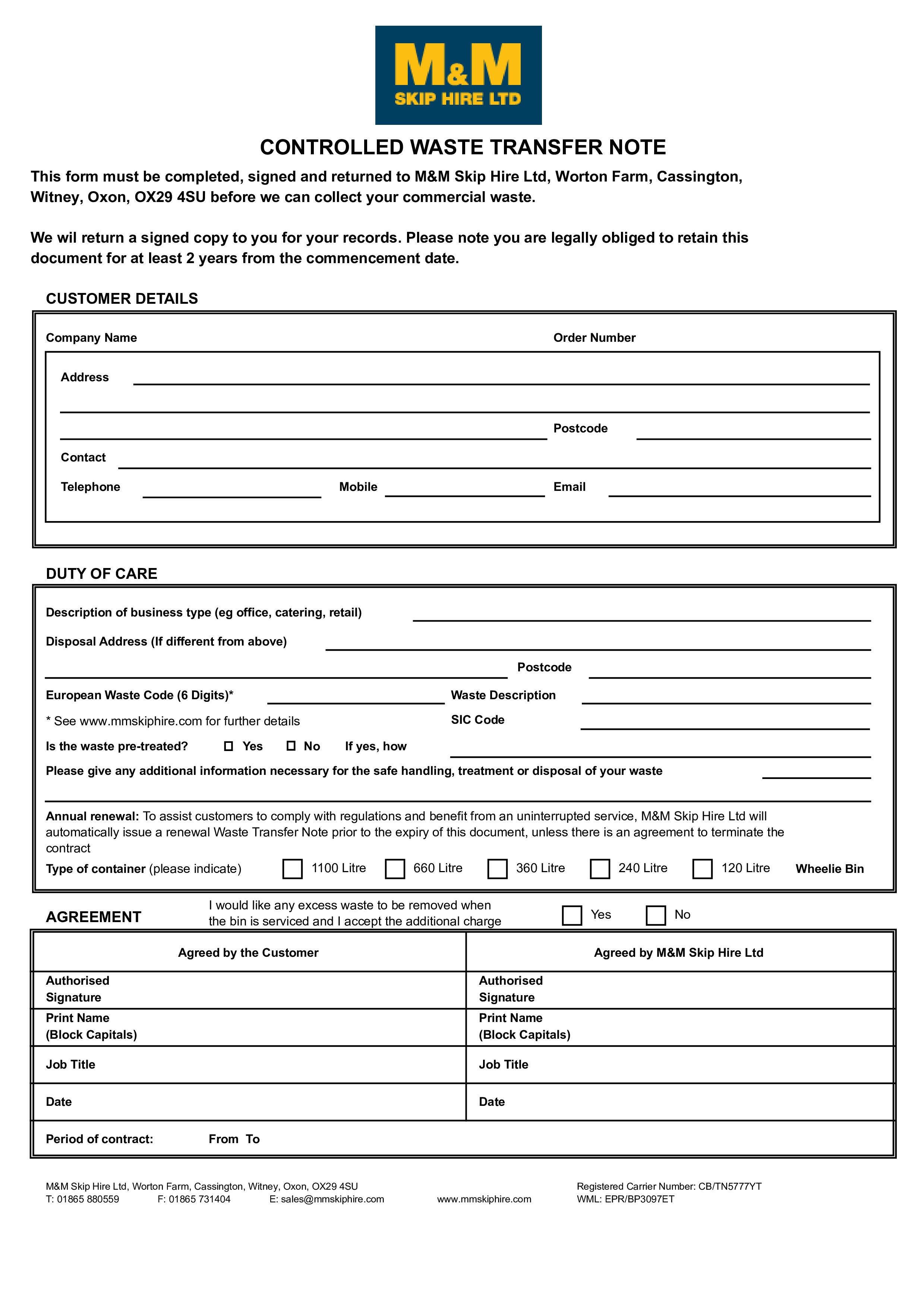 controlled waste transfer template