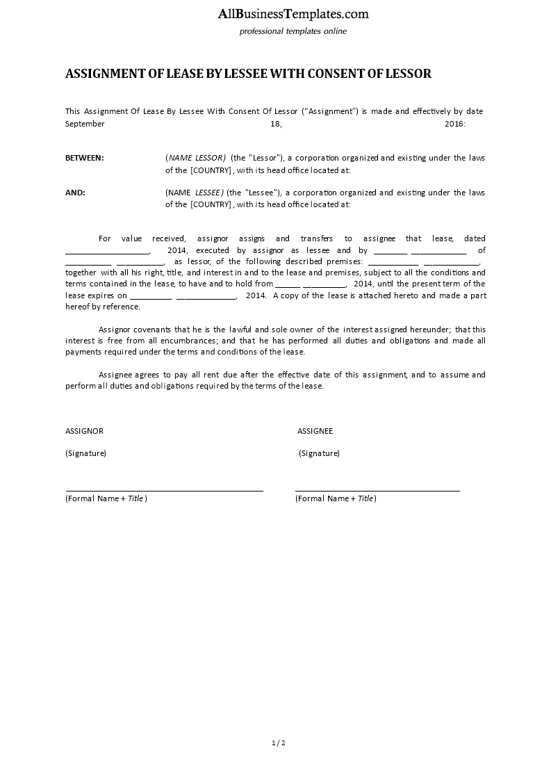 assignment of lease queensland