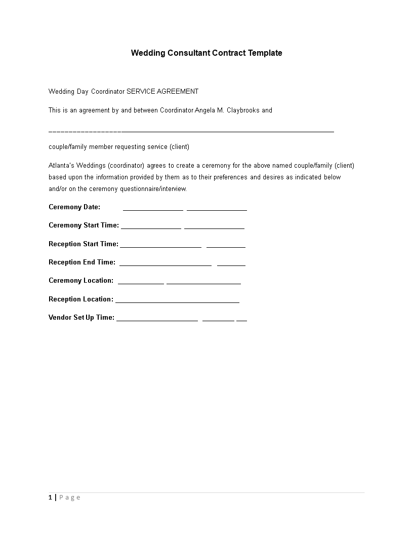 Wedding Consultant Contract Format 模板