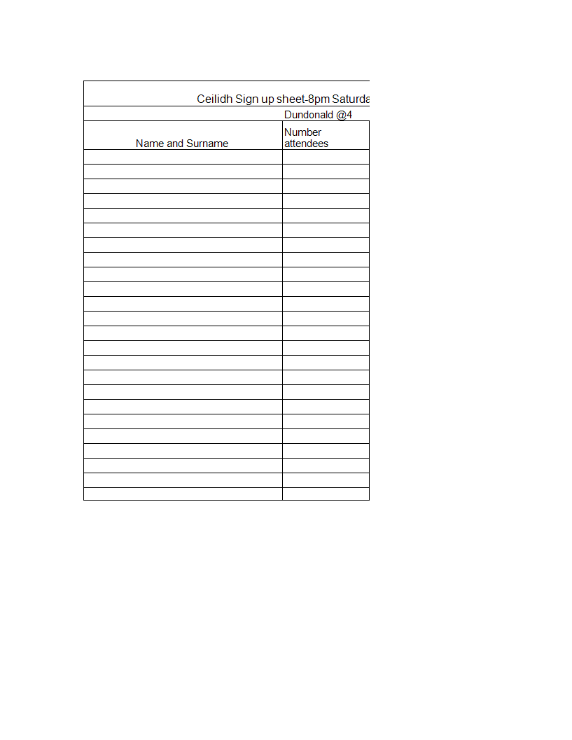 Attendees Sign-up Sheet in Excel 模板