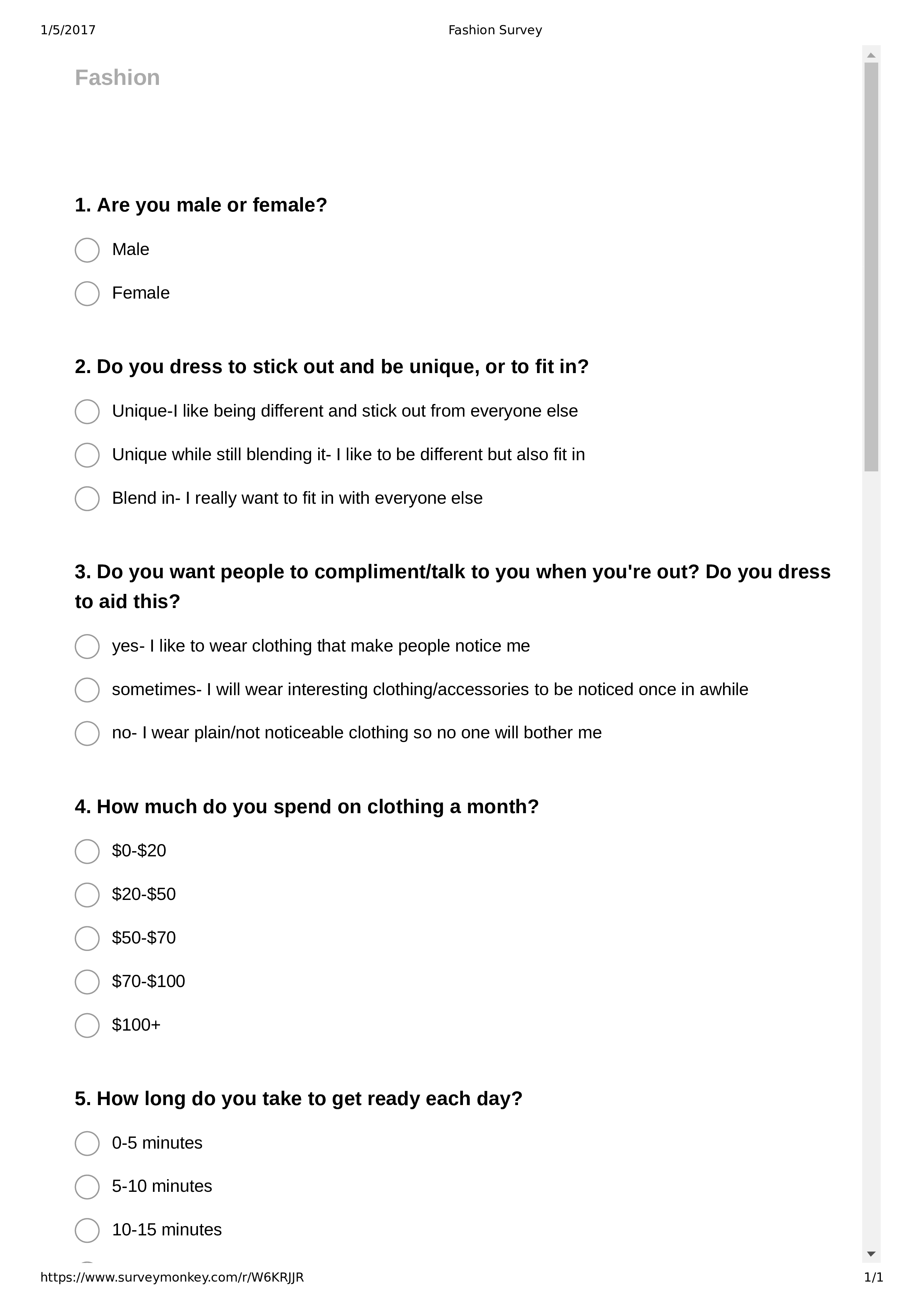 Sample Fashion Survey Questionnaire 模板