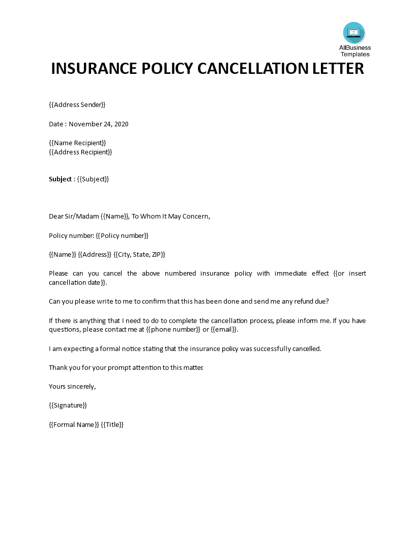 travel insurance cancellation letter