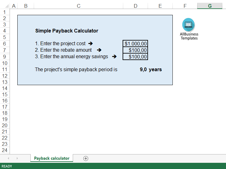 Simple Payback Calculator | Templates at allbusinesstemplates.com
