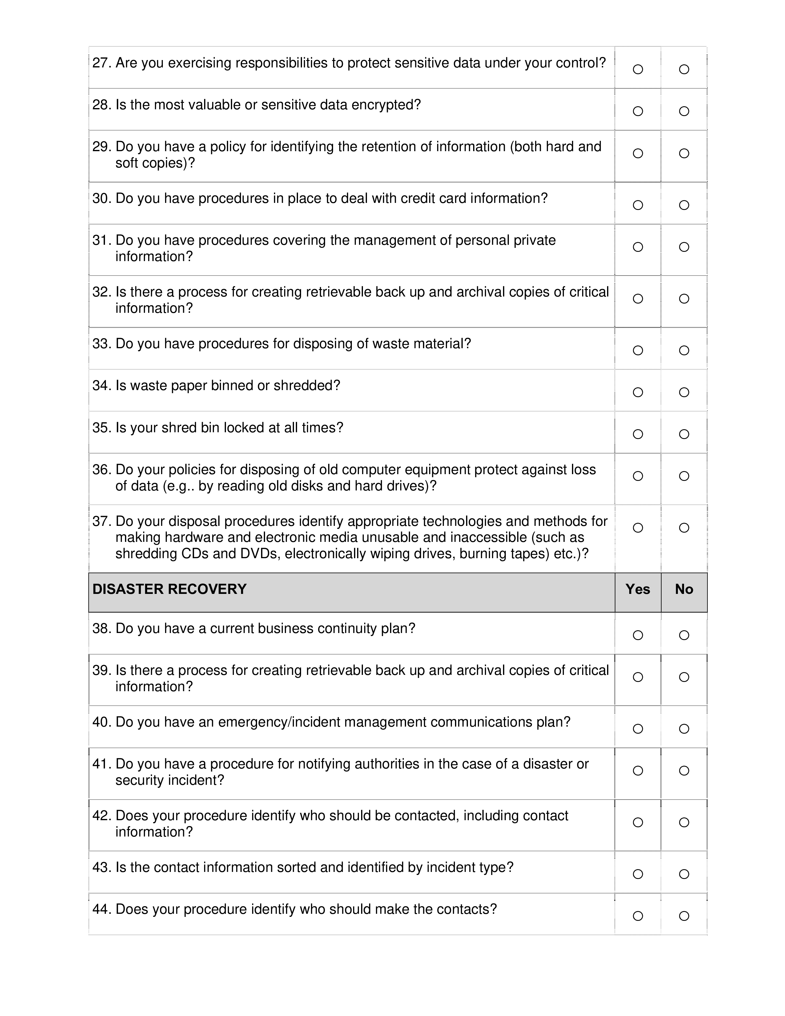 security audit checklist template