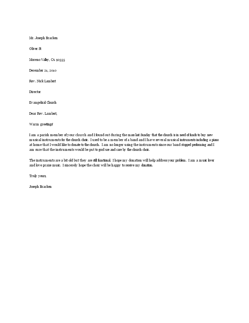 donation letter to church template