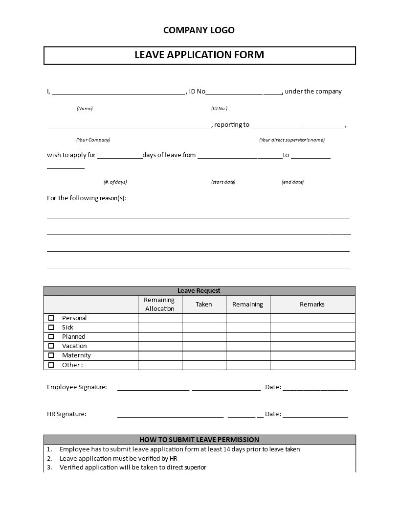 leave application form template modèles