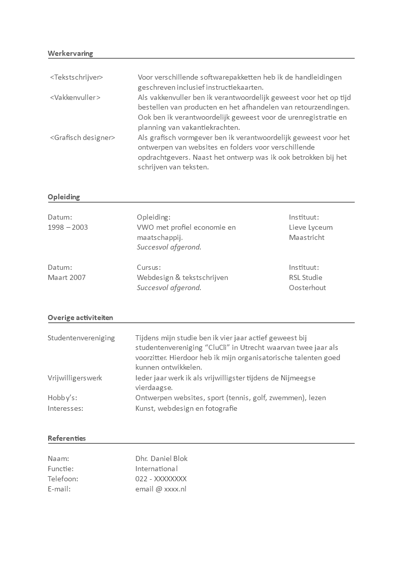 免费 Voorbeeld CV MBO | 样本文件在 allbusinesstemplates.com