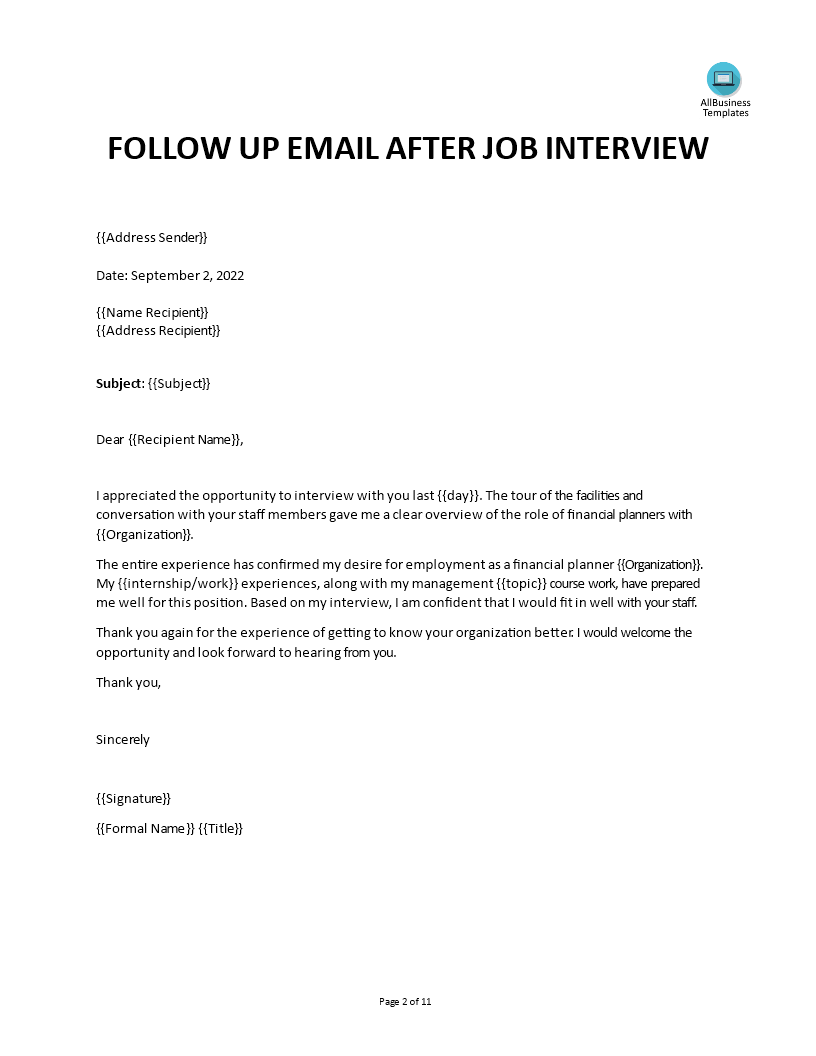 Follow Up Thank You Letter After Interview Templates at
