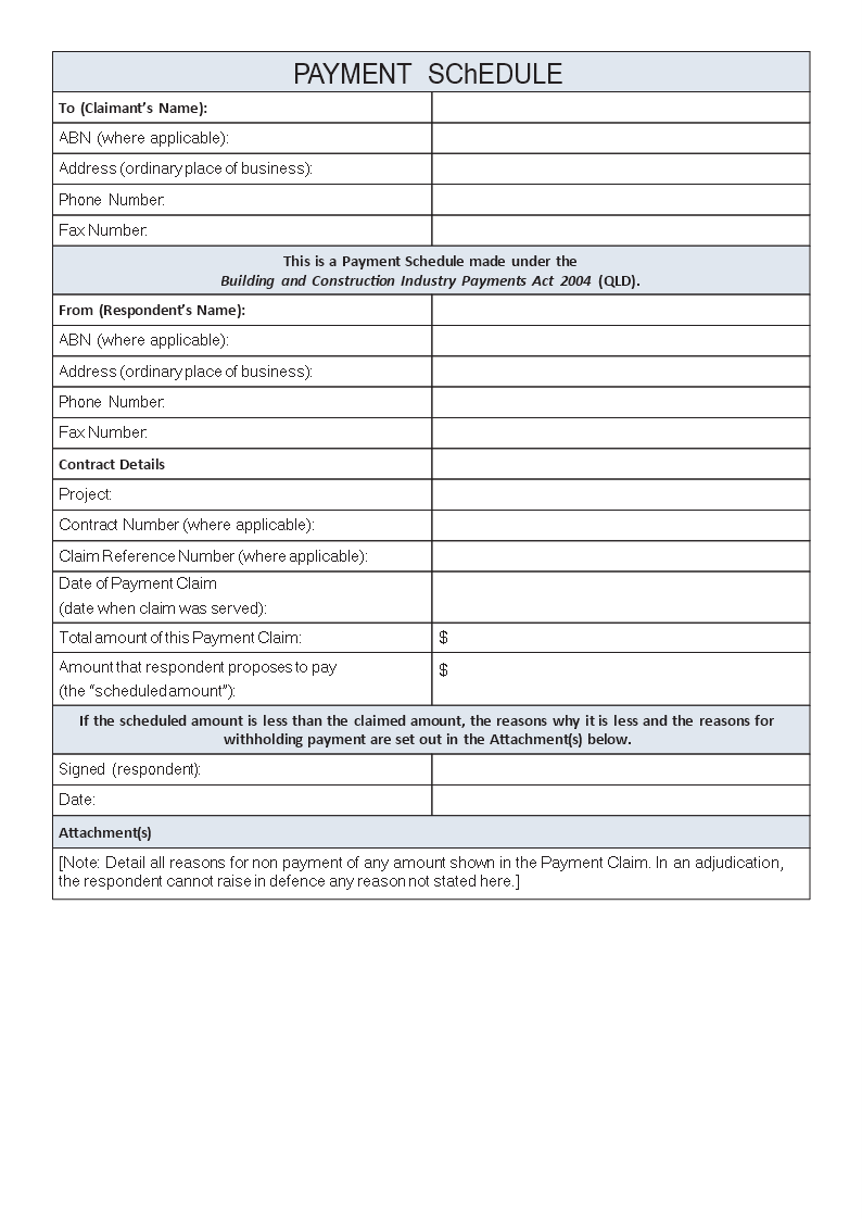 project payment schedule modèles