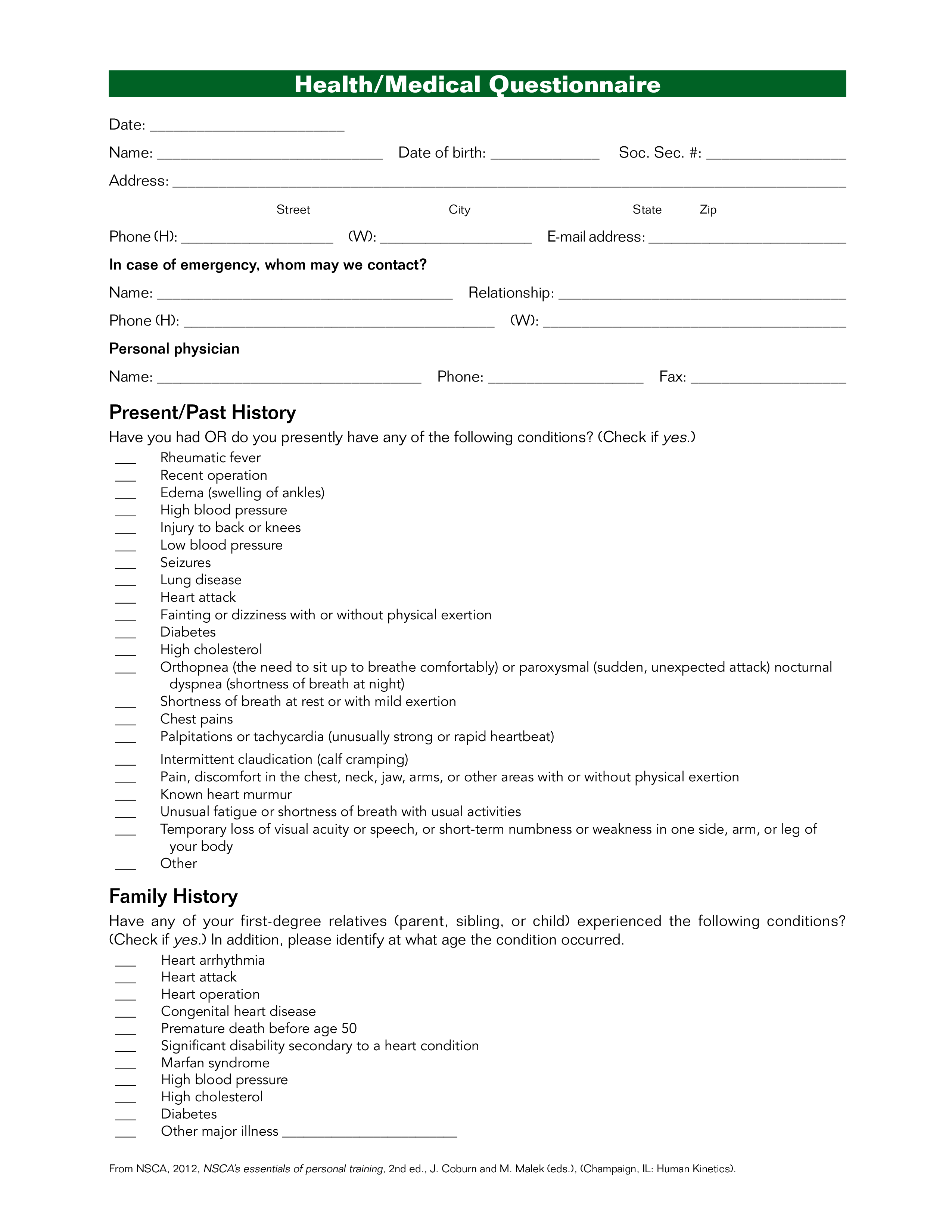 medical questionnaire modèles