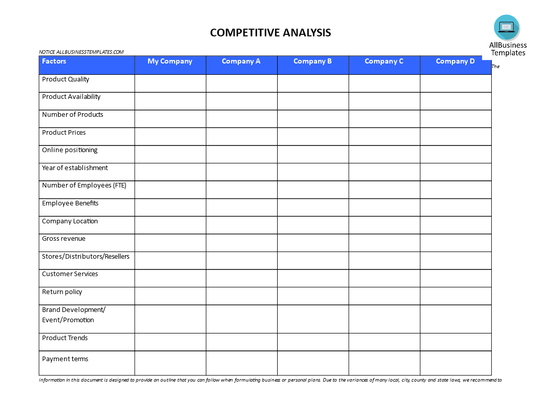 competitive analysis template voorbeeld afbeelding 