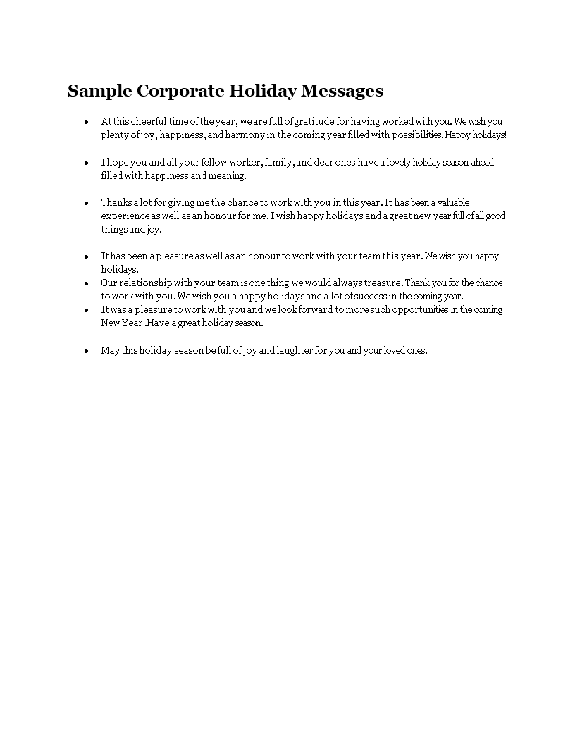 downlaod sample corporate holiday messages voorbeeld afbeelding 