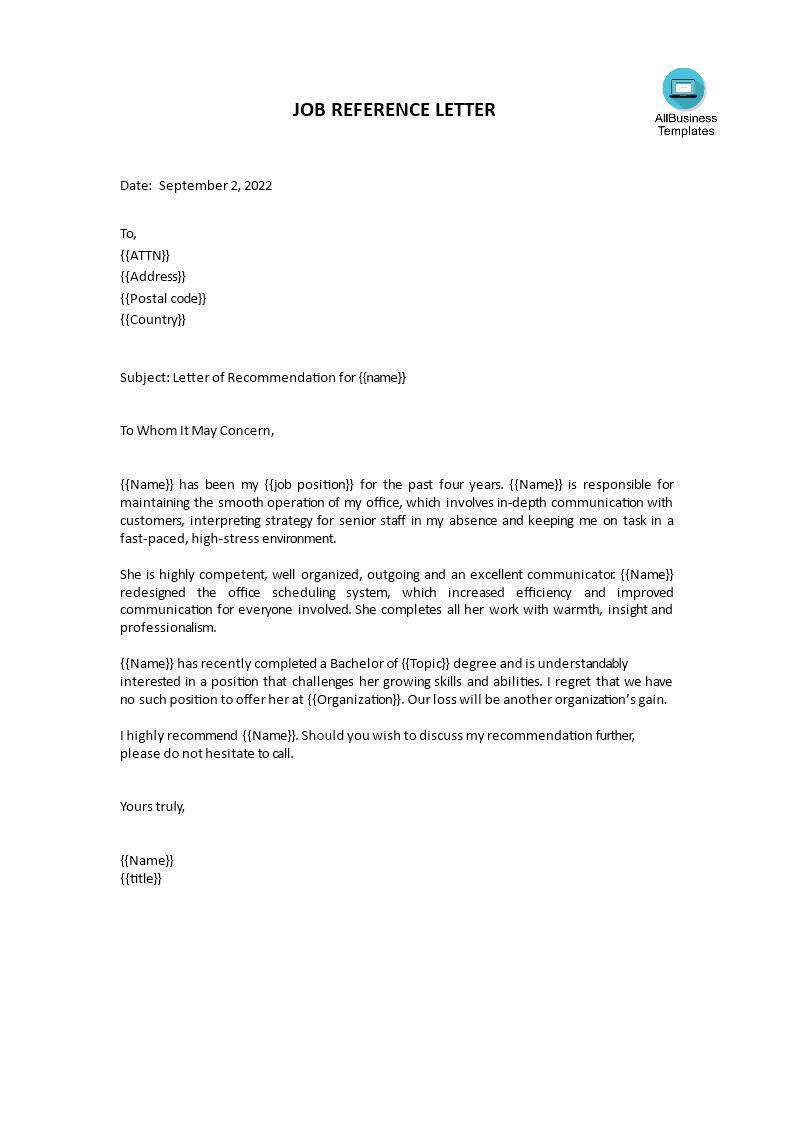formal job reference letter template