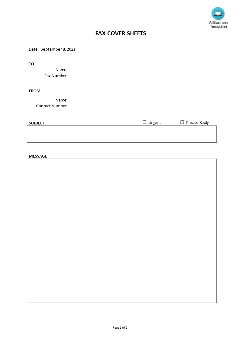 fax cover sheets template