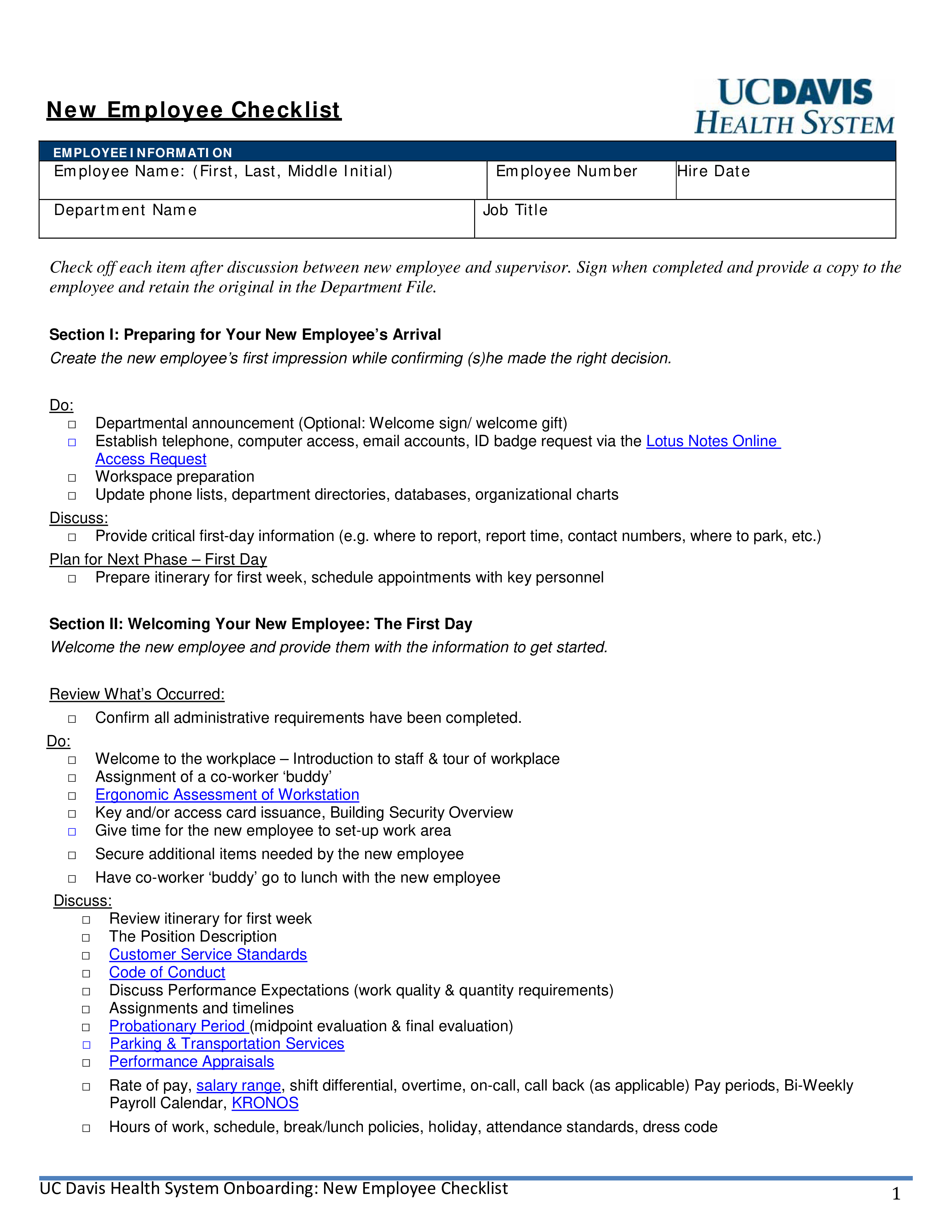 new employee health checklist sample template