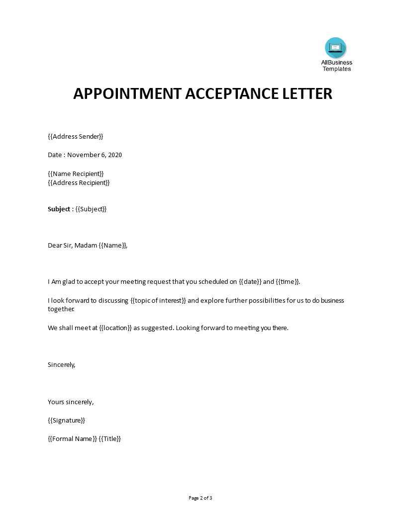 appointment acceptance letter Hauptschablonenbild