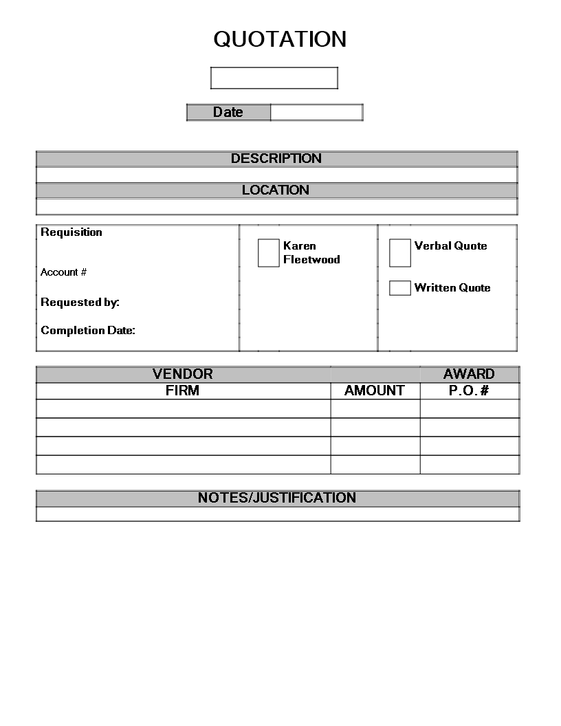 purchase quotation format modèles