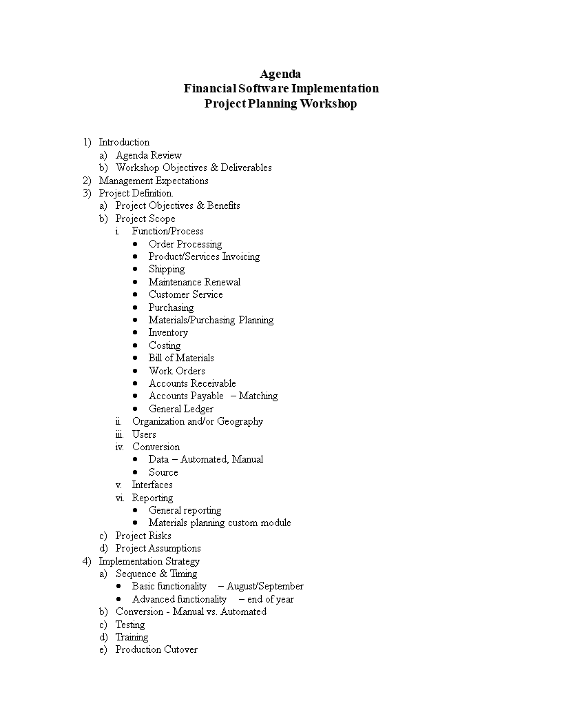 project planning workshop agenda template