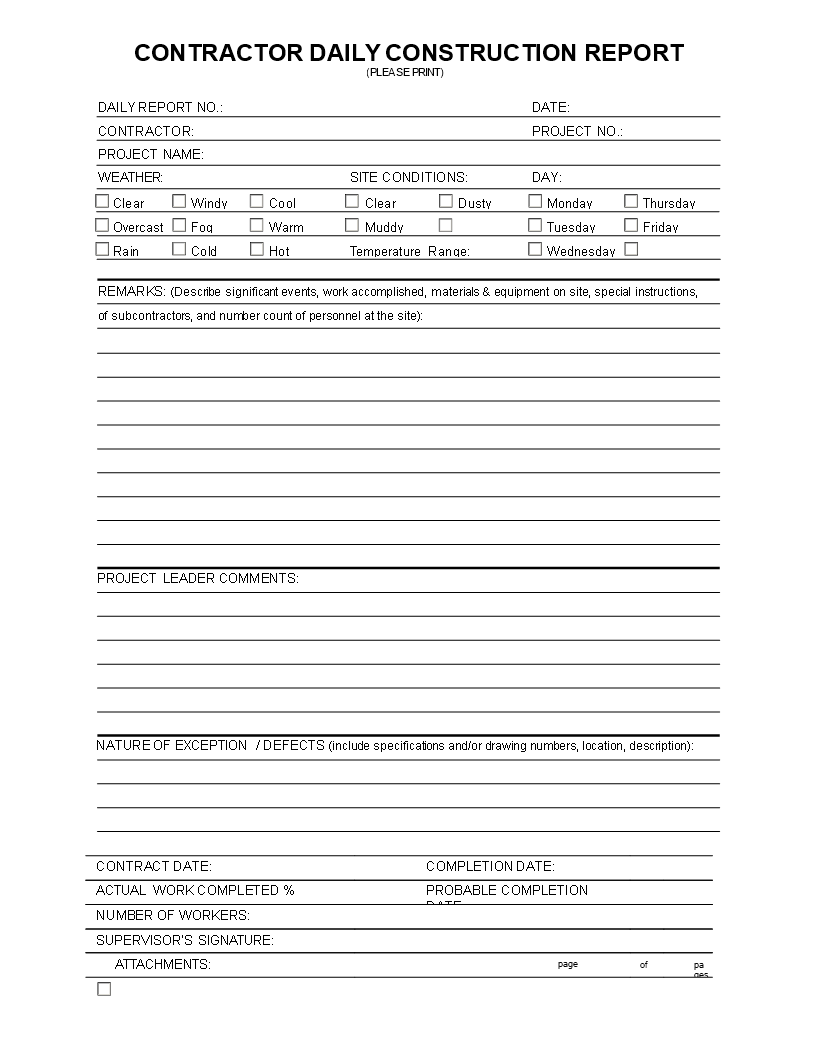 daily report construction projects template