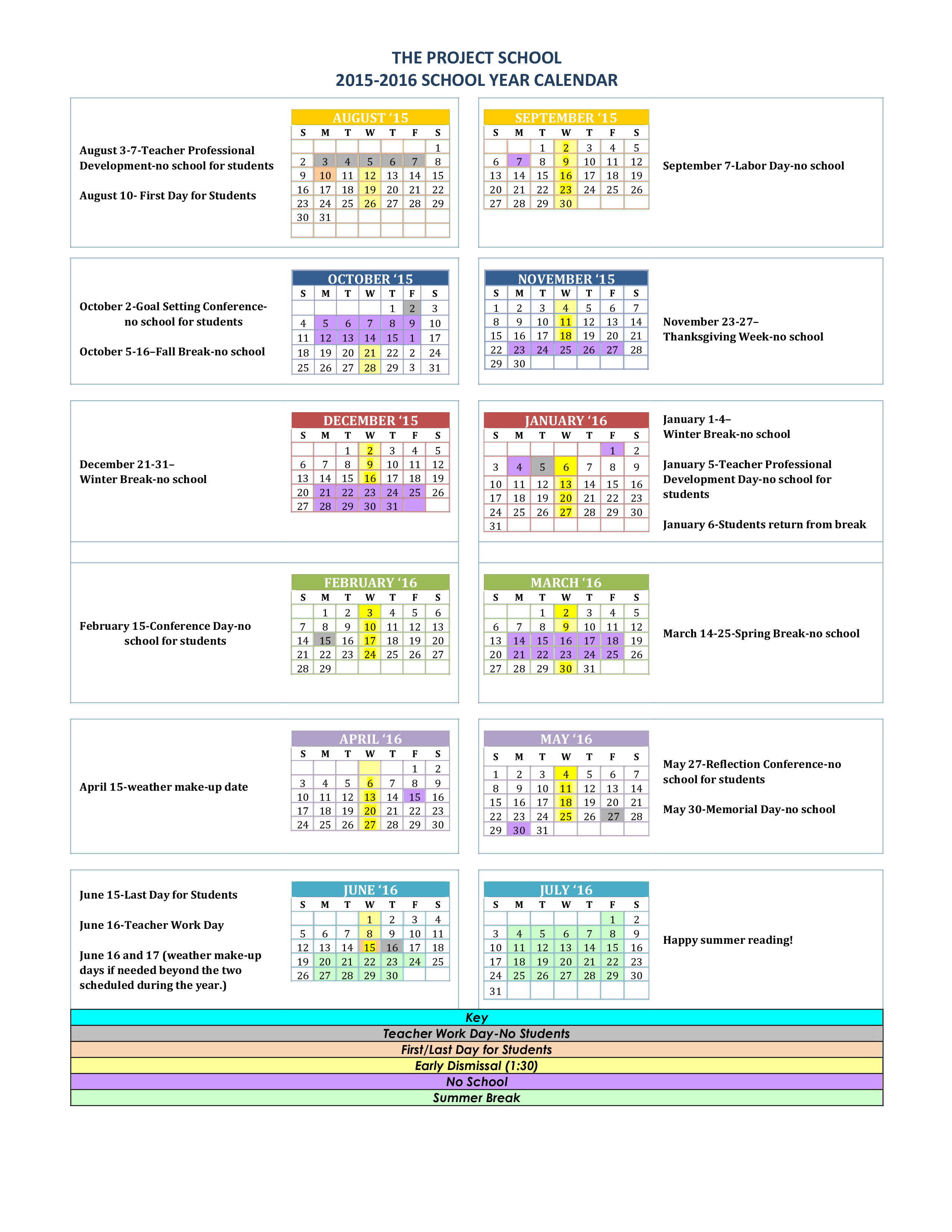 Project Calendar Per Year 模板