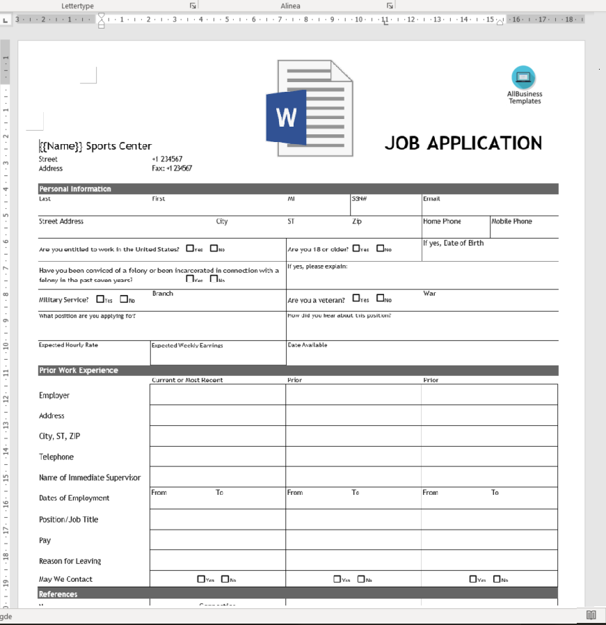 sports center application form.doc voorbeeld afbeelding 