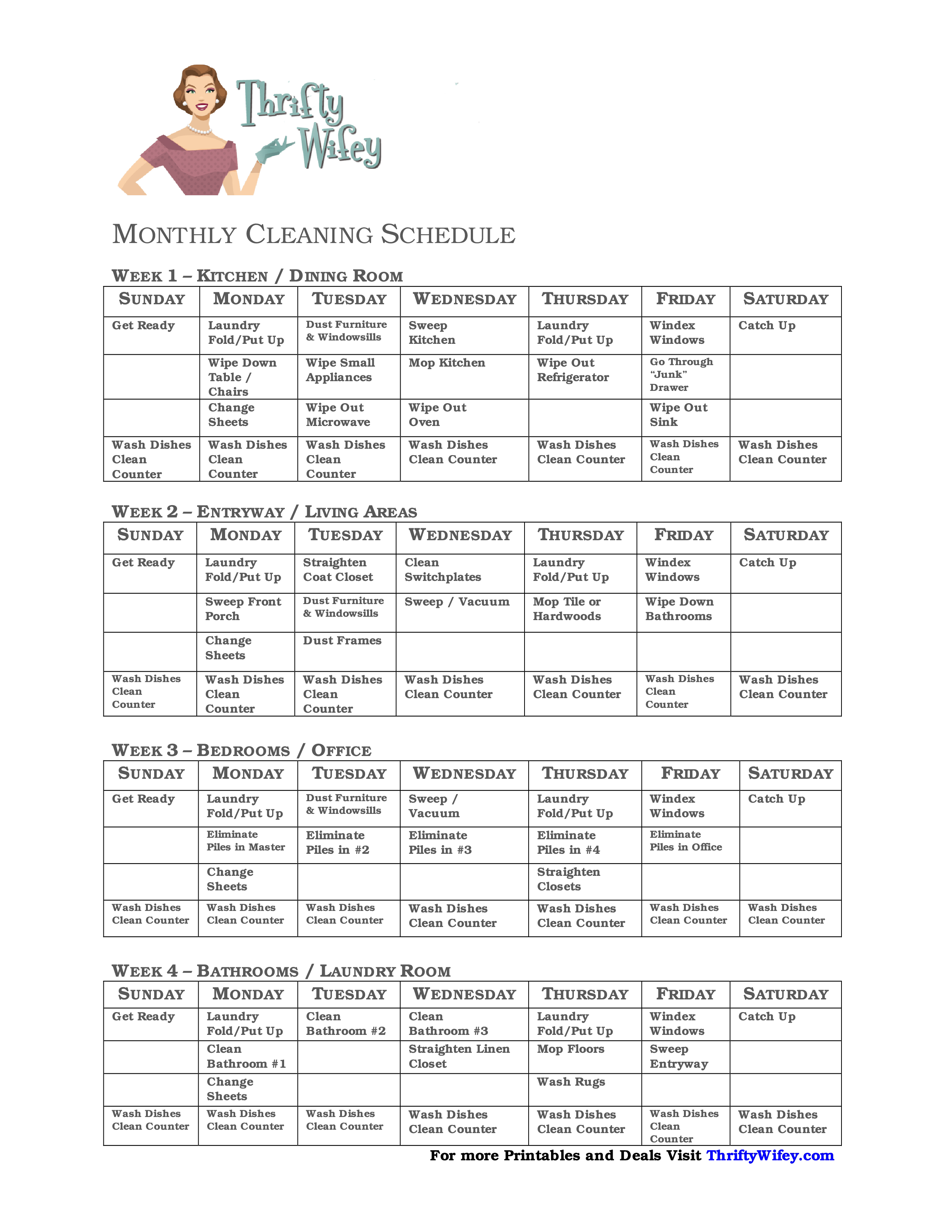 monthly cleaning template