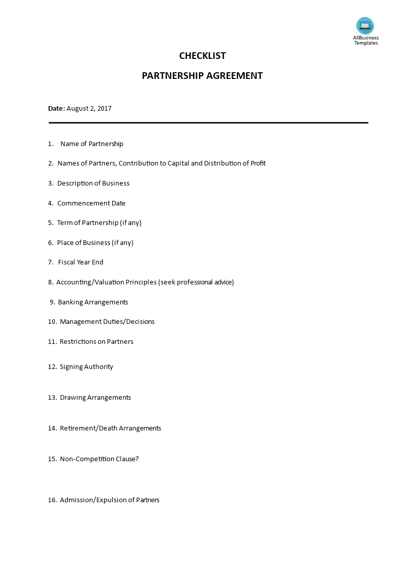 company partnership checklist Hauptschablonenbild