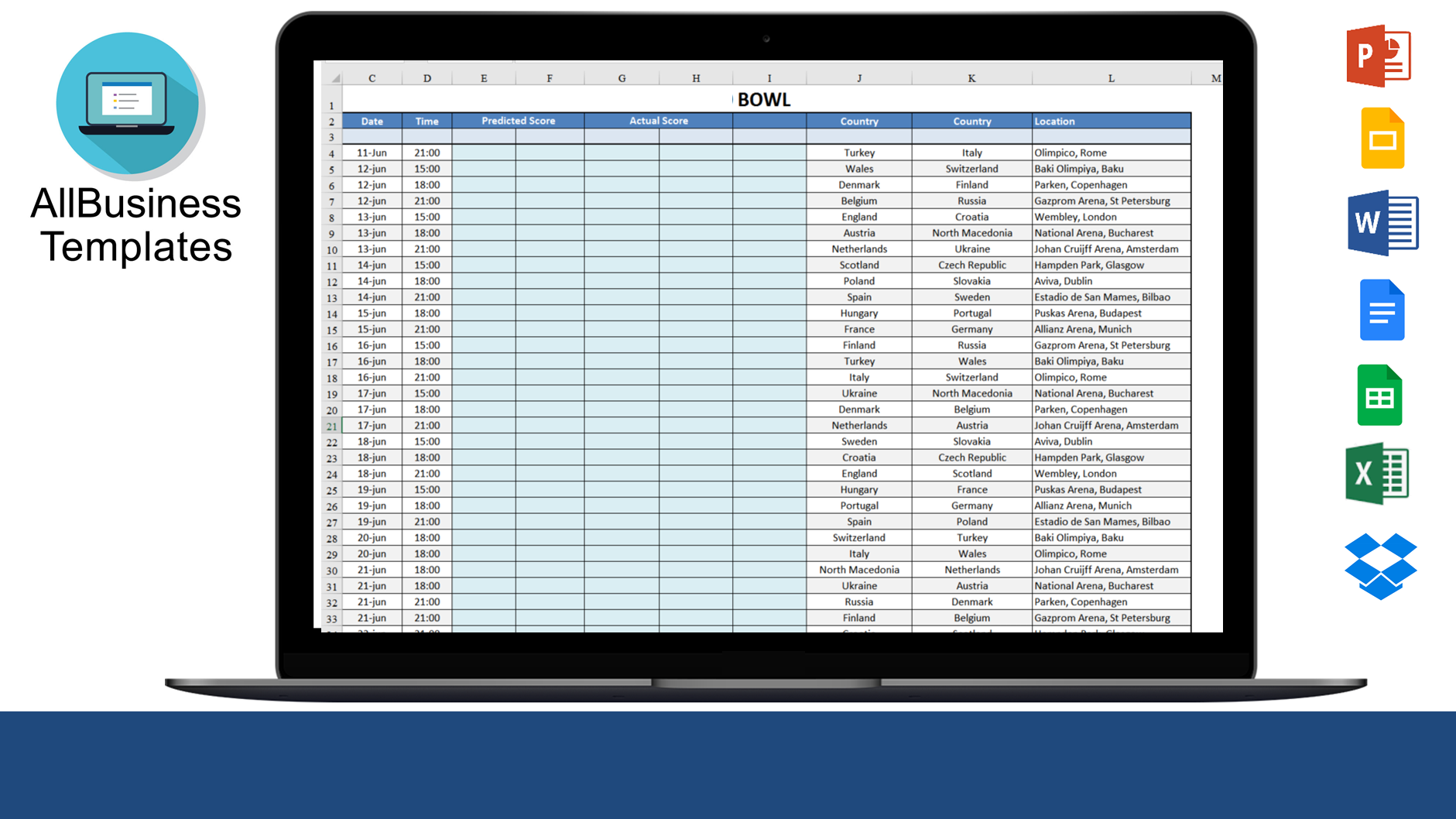 Printable Bowl Game Schedule Templates at