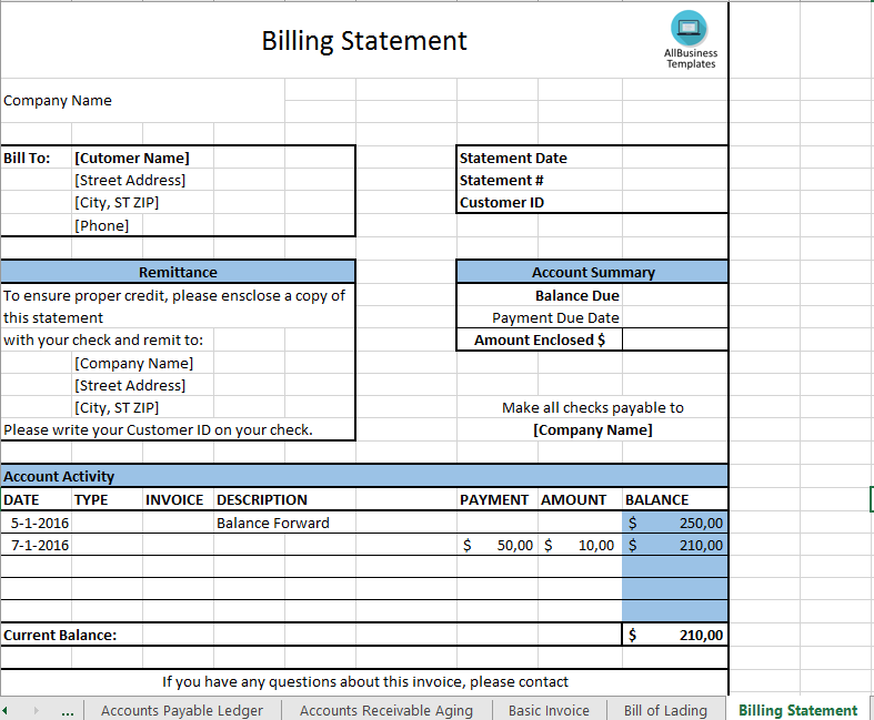 billing statement template voorbeeld afbeelding 