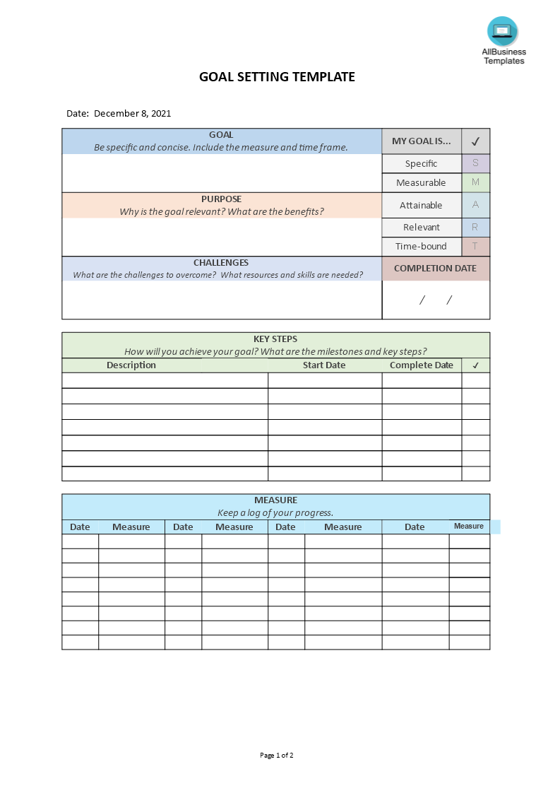 goal setting template template